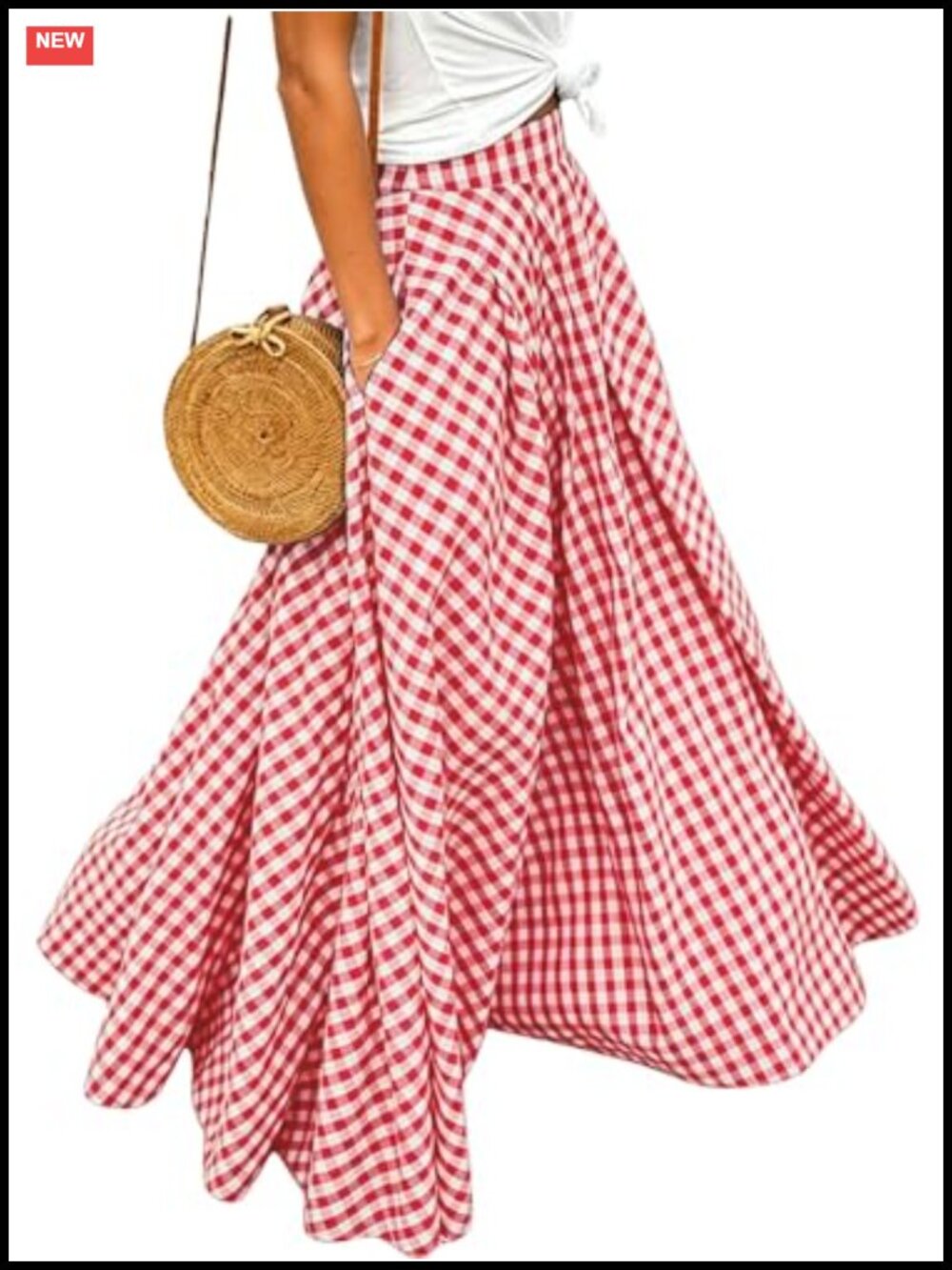 Plaid Gingham Maxi Skirt High Waisted Flowy A-Line Pleated Summer Swing